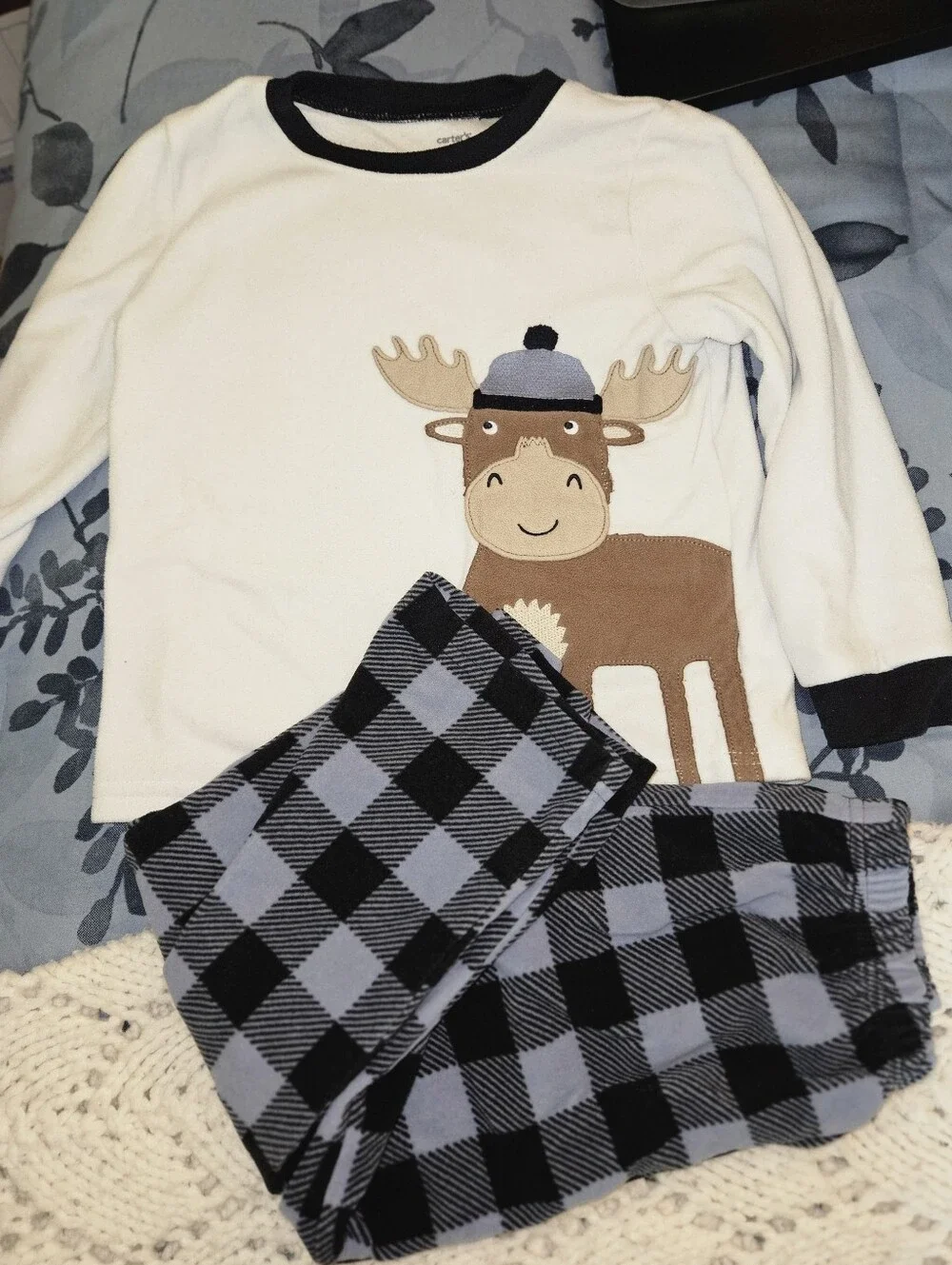 Carter's White & Black Moose Applique Pajama Set Size 5T